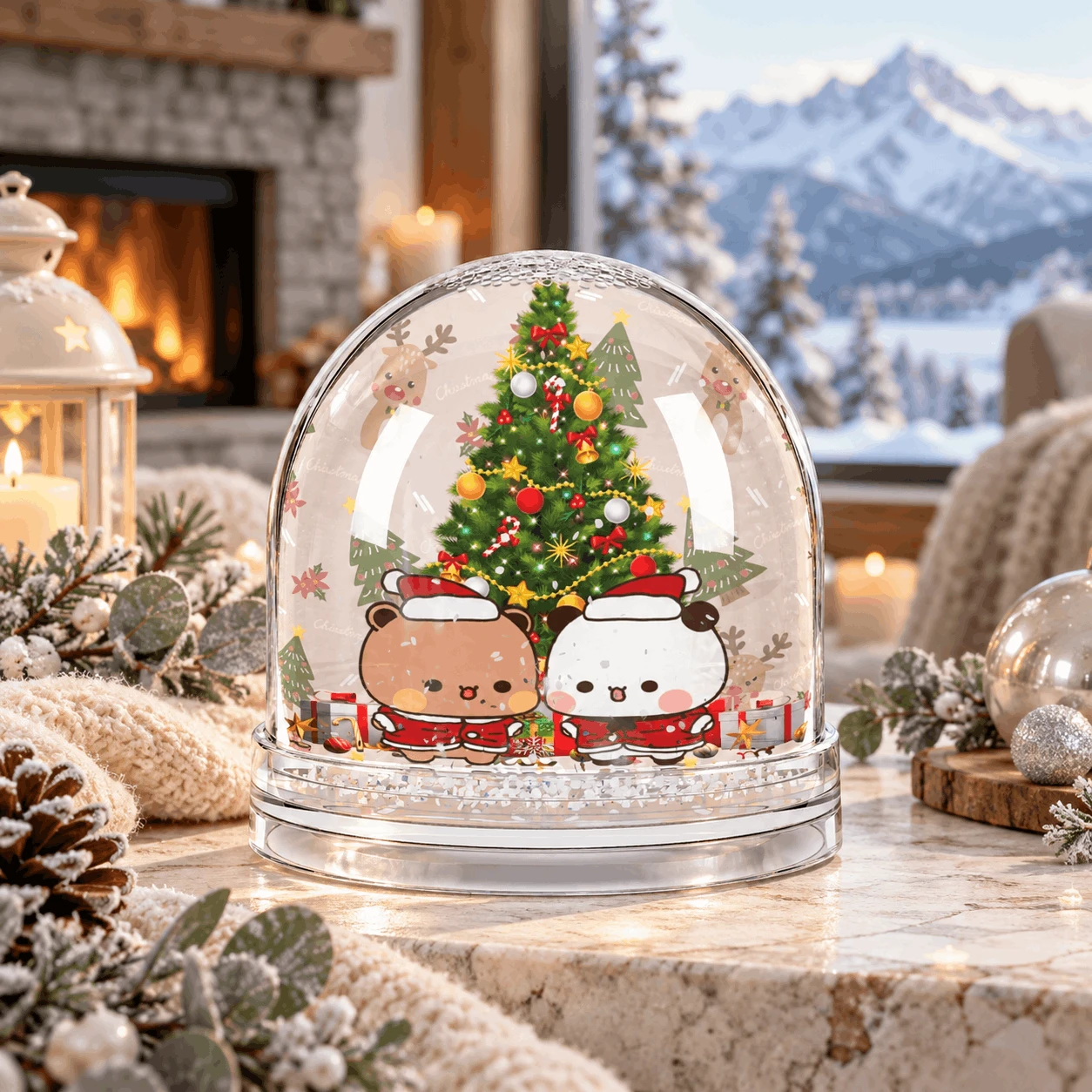 Cozy Christmas Snow Globe by the Mountains (1) Bubu Dudu Christmas Snow Globe
